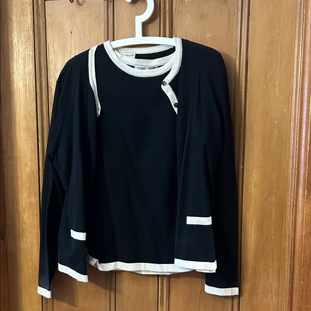 Carolyn Taylor Black and Cream Sweater set